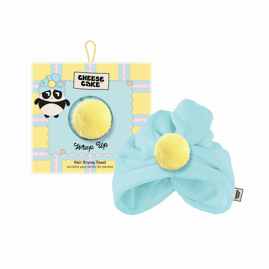 Turban Towel - Blue W/ Yellow Pompom