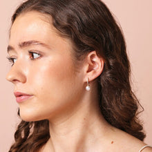 Load image into Gallery viewer, Pearl Drop Crystal Huggie Hoop Earrings in Gold
